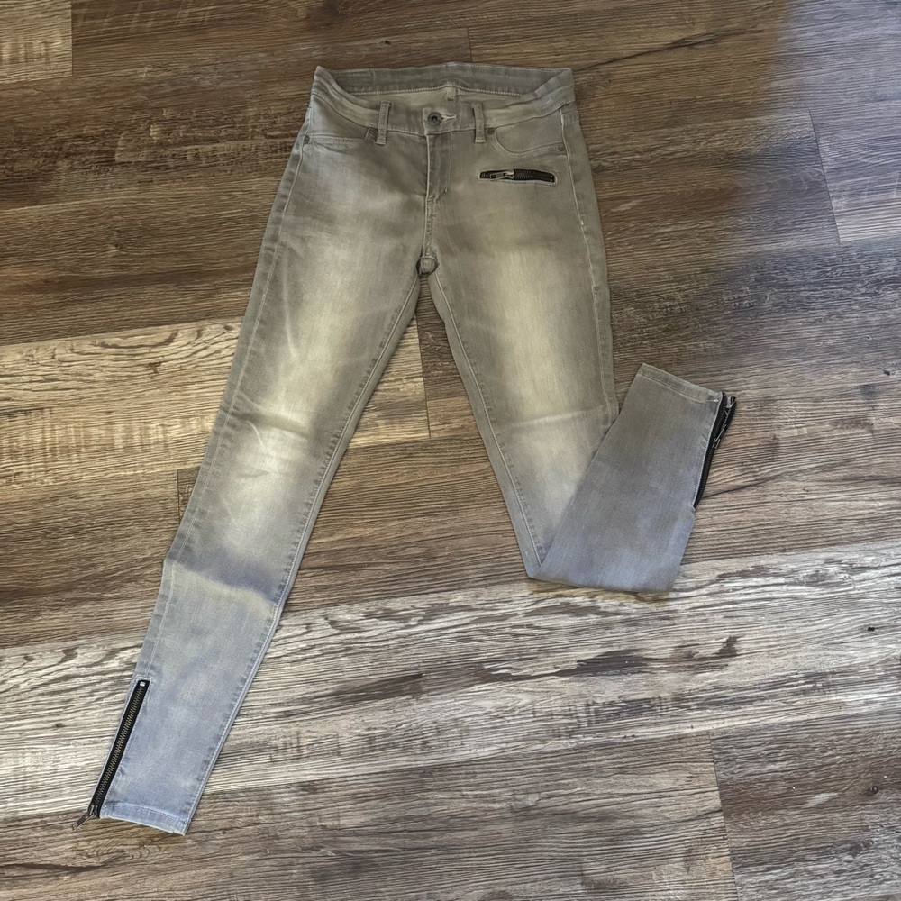 Blank NYC Gray Washed Moto Zip Ankle Skinny Jeans Size 5